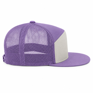 Wholesale Custom Logo 7 Panel Mid Profile Flat Brim Trucker Hat <b>Vintage</b> Two Tone Mesh Back <b>Cap</b> High Quality - Product Image 3