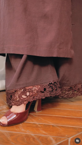 Salwar Kameez en soie marron pour femme, broderie en dentelle, coupe classique, longueur cheville, tenue formelle traditionnelle, évacuation de l'humidité, séchage rapide - Product Image 6