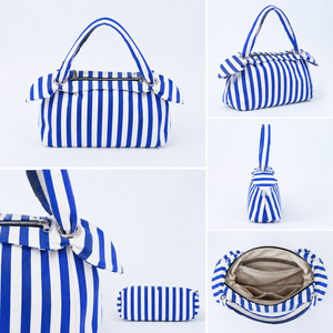 Women's Blue White Striped Canvas Shoulder Bag with Zipper Closure Fashion <b>Lady</b> Classic Style Portable Daily Use - Product Image 2