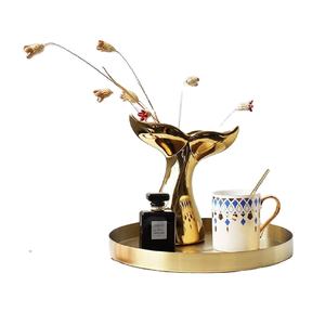 ถาดโลหะทองแดงสำหรับจัดเก็บอาหารทรงกลมสีทองดีไซน์หรูหราถาดเสิร์ฟอาหารโลหะทองแดงสำเร็จรูป - Product Image 1