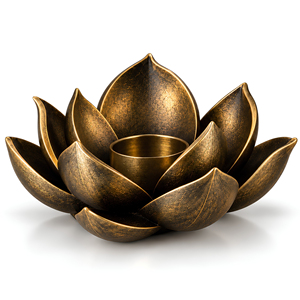 Porte-bougie en forme de fleur de lotus, en métal doré, support de bougie en forme de lotus, décoration de table, centre de table - Product Image 1