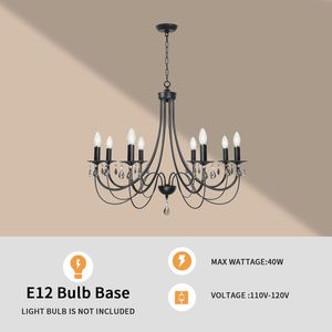 Lampadario a 8 Luci in Cristallo Nero e Nichel Spazzolato, Stile Rustico Francese, per Sala da Pranzo, Illuminazione a Soffitto - Product Image 2