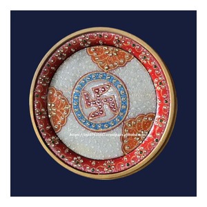 <b>Elephant</b> Theme White Marble Gold Painted Plate White Makrana Marble Plate for <b>Gifts</b> Historical Picture Marble Gold Painted Plate - Product Image 4