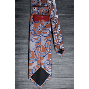 Corbata Tie Benon con Diseño Paisley en Naranja Quemado para Hombre |   Corbata de Diseño Premium con Detalles Azules Plateados, Elegante para Bodas y Eventos Formales - Product Image 1