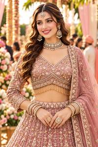 Ensemble de lehenga pour femmes avec perles Salsa de qualité supérieure |   Ornementation lourdement perlée avec Can-Can |   Tenue ethnique 2 pièces entièrement cousue - Product Image 3