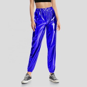 Women Metallic Shiny Wide Leg Pants Y2K Street Style Printed Loose Long Trousers - Product Image 1