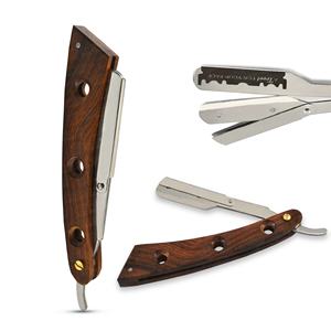 Maquinilla de afeitar ligera con mango de nuez Cuchillas de afeitar de un solo Borde de peluquero de acero inoxidable profesional - Product Image 3