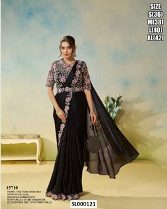 <b>Purple</b> Silk <b>Saree</b> With Embroidered Border For Wedding Elegant Women Floor Length Regular Fit India Pakistan Style - Product Image 2