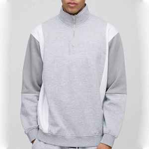 Sweat-shirt zippé gris et blanc pour homme, coupe oversize, col montant, style décontracté automne, tricoté à manches longues - Product Image 5