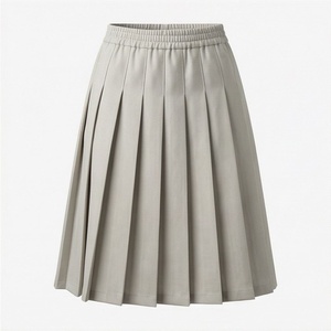Falda Plisada hasta la Rodilla para Mujer, Cintura Elástica, Color Sólido, Tejido de Tela, Estilo Cómodo para Todas las Temporadas - Product Image 1