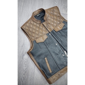 Custom Genuine Cowhide Leather Motorcycle <b>Vest</b> <b>Men's</b> <b>Black</b> Brown Quilted Shoulder Zip Front Biker Riding Waistcoat - Product Image 3