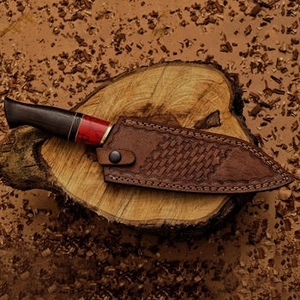 Cuchillo de cocina artesanal de cobre con patrón de Damasco para exteriores, con mango decorativo de madera, para senderismo y pícnic. - Product Image 2