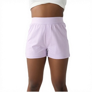 Shorts de Punto Lavanda Sólido de Cintura Alta para Mujer con Bolsillos, Transpirables, Ajuste Casual, Cintura Elástica - Product Image 1