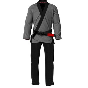 Chemise d'uniforme de Kung Fu pour homme, grise avec détail de ceinture rouge, vêtement d'arts martiaux - Product Image 1