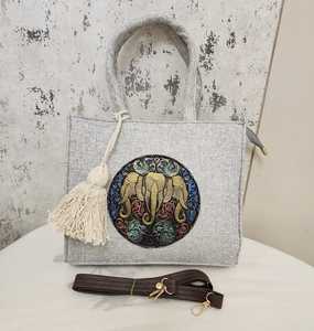 Embroidered Tote Handbag PU Shoulder Crossbody Bag Zipper Closure <b>Adjustable</b> <b>Strap</b> Elephant Pattern for Daily Travel - Product Image 3