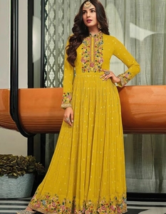 Tela para Vestido KV Faux Georgette, Color Amarillo, Semi-Cosido, para Fiestas - Product Image 2