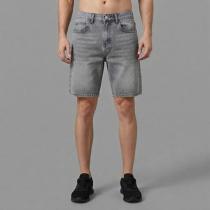 Shorts Bermuda en jean gris délavé taille haute personnalisés pour femme, shorts longs décontractés pour l'été, style streetwear, vente en gros - Product Image 3