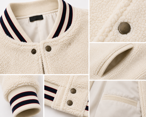 Blouson bomber beige marron écologique délavé avec logo lettre, col en V, manches classiques, fermeture éclair, décontracté, unisexe, polyester/coton - Product Image 6
