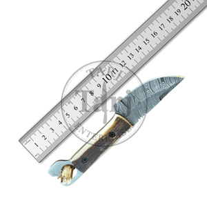 Couteau de chasse artisanal en acier Damas, couteau utilitaire fixe pour l'extérieur, manche droit en bois de cerf, gaine en cuir de qualité industrielle OEM, vente en gros - Product Image 3