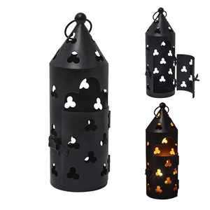Lanterne en métal d'Halloween avec motif maison hantée, chauve-souris et citrouille, couleur noire, pour décoration intérieure, faite à la main, en gros - Product Image 4