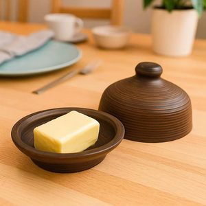Wooden Round Butter Dish With Lid For Fresh And Clean Butter Storage Stylish Natural Kitchen Serveware Wholesale From India - Product Image 1