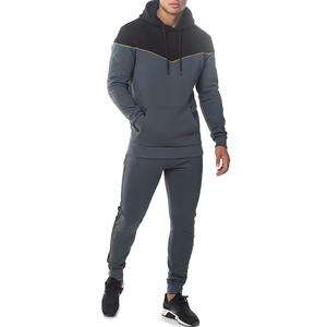 Survêtement pour homme à blocs de couleur, à capuche, longueur intégrale, respirant, en polyester et coton, décontracté, pour l'automne, avec poches latérales, coupe classique - Product Image 1