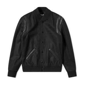 Vente en gros de vestes de baseball rétro américaines noires pour hommes haute laine Varsity Casual Street Varsity Jacket Canvas pour l'hiver - Product Image 1