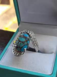 Anillo Elegante de Plata de Ley con Turquesa, Joyería Artesanal con Piedras Preciosas, Diseño Elegante para Mujer, Venta al Por Mayor para Exportación - Product Image 4