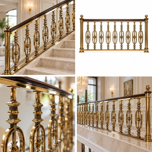 Barandilla de Escalera en Tono Bronce Regal con Balaustres Ovalados con Medallones y Pasamanos de Madera Oscura Pulida para Interiores de Estilo Histórico - Product Image 5