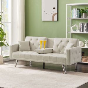Divano Letto Multifunzionale in Lino Beige - Product Image 3