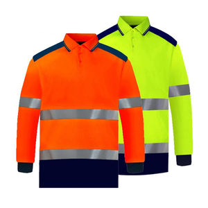 Camiseta Polo de Alta Visibilidad de Manga Larga y Manga Corta, Naranja y Verde Lima, con Franjas Reflectantes, Ropa de Trabajo - Product Image 3