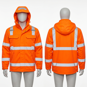 Veste de travail en tissu polyester mesh 280 GSM, panneau réfléchissant orange, impression de logo personnalisée, broderie de logo - Product Image 4