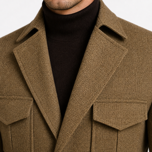 Abrigo de Tweed Premium para Hombre con Cinturón, Chaqueta Estilo Safari con Bolsillos Utilitarios, Corte Entallado, Prenda Exterior de Invierno de Diseño Estructurado - Product Image 4