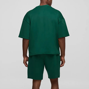 Wholesale high quality 100% cotton men's 2 piece <b>set</b> custom DTF printed logo solid green <b>colour</b> loose fit oversized <b>set</b> - Product Image 5