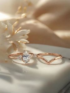 Luxury Marquise Diamond Engagement <b>Ring</b> <b>Set</b> with V-Shape Wedding Band 14K <b>Gold</b> Stackable Fine Jewelry Manufacturer - Product Image 5
