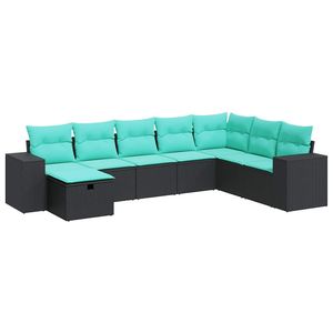 Ensemble de canapés de patio en polyrotin noir 8 pièces avec coussins, mobilier d'extérieur élégant - Product Image 2