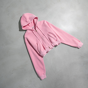 เสื้อฮู้ดซิปสีชมพูแบบครอป ยูนิเซ็กส์ ทรงโอเวอร์ไซส์ สไตล์ลำลอง ผ้าฟลีซสีพื้น เหมาะสำหรับใส่ในฤดูใบไม้ร่วง - Product Image 6