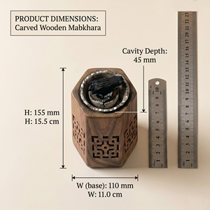 Brûleur d'encens en bois artisanal de forme hexagonale avec des sculptures géométriques, rehaussez votre espace avec cette élégante pièce d'aromathérapie - Product Image 2