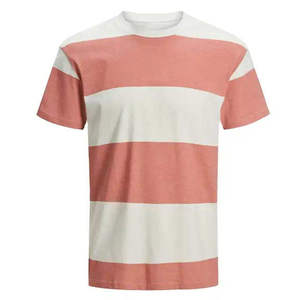 <b>Men's</b> Short Sleeve O-Neck Regular Fit Casual Streetwear Eco-Friendly Breathable Cotton Knitted White and <b>Pink</b> <b>T</b>-<b>Shirt</b> - Product Image 1
