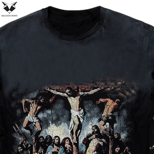 Bon fournisseur, créez votre propre design tendance avec un prix raisonnable, tissu doux au toucher, t-shirt graphique noir à manches longues double couche - Product Image 6