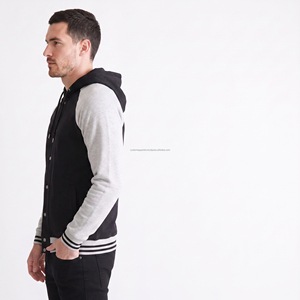 Heavyweight Cotton Fleece Hooded Varsity <b>Jacket</b> <b>Men</b> Custom Embroidery Wholesale Private Label Streetwear Raglan Sleeve <b>Jacket</b> - Product Image 2