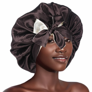 Bonnet de nuit en satin de soie 100% double couche, réglable, grand format, pour les soins des cheveux, unisexe, usage quotidien - Product Image 4