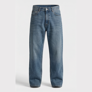 Jean en denim coupe droite taille haute pour homme, coupe régulière, en coton délavé, style décontracté automne - Product Image 1