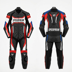 ชุดแข่งรถมอเตอร์ไซค์หนังแท้แบบชิ้นเดียวสำหรับผู้ชาย Speedfreak สีดำ แดง ขาว น้ำเงิน กันลม ใช้ได้ทุกฤดู - Product Image 1