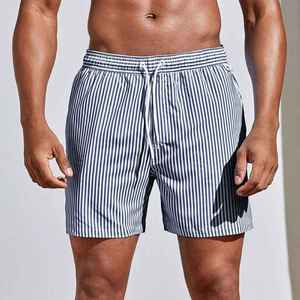 New <b>Men's</b> Solid Customizable Swim <b>Trunks</b> With Drawstring Waist Breathable Quick Dry Formal Style Swim Beach Shorts - Product Image 5