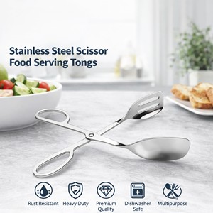 Stainless Steel Rust Resistant Scissor <b>Tong</b> for Kitchen & <b>Serving</b> | Multipurpose Salad Bread & Food <b>Serving</b> | Silver | 25 cm - Product Image 6