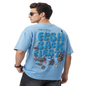 T-shirt à manches courtes bleu clair pour homme avec imprimé 'CUSH BACK FIESTA' au dos, coupe décontractée, en soie/coton, séchage rapide - Product Image 2