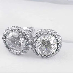 Moissanite 2Ct Round Cut Halo Diamond <b>Stud</b> <b>Earrings</b> With 9K White Gold <b>Fine</b> Wedding Bridal Party Jewelry Gift For Girlfriends - Product Image 1