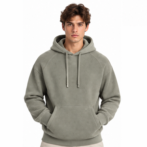 Mens Waffle Knit Hoodie Pullover <b>Long</b> Sleeve Thermal Casual Winter Streetwear Custom Hooded <b>Sweatshirt</b> Wholesale Sportswear - Product Image 1
