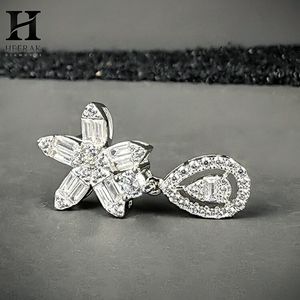 Custom Gold Baguette <b>Diamond</b> Floral Drop <b>Earrings</b> Teardrop Halo <b>Dangle</b> <b>Earrings</b> for Women - Product Image 3